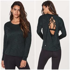 Lululemon Get Set Long Sleeve Heathered Dark Emerald Black Size 10 Keyhole Back